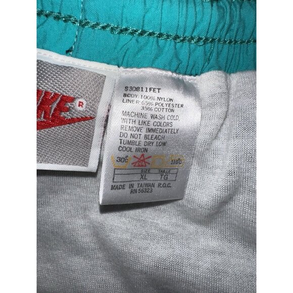 RARE VTG 90s‎ Nike Spellout Swoosh Nylon Black Teal  Swim Trunks Shorts XL - Picture 8 of 9